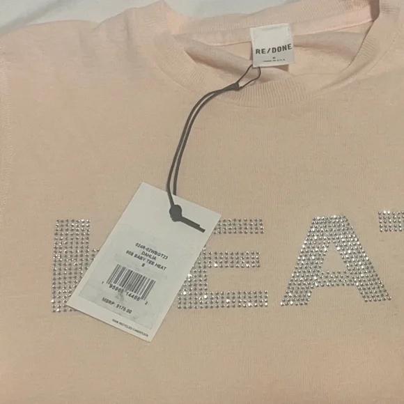 Re/Done Pink T-Shirt with Silver Embellishment - Picture 2 of 3